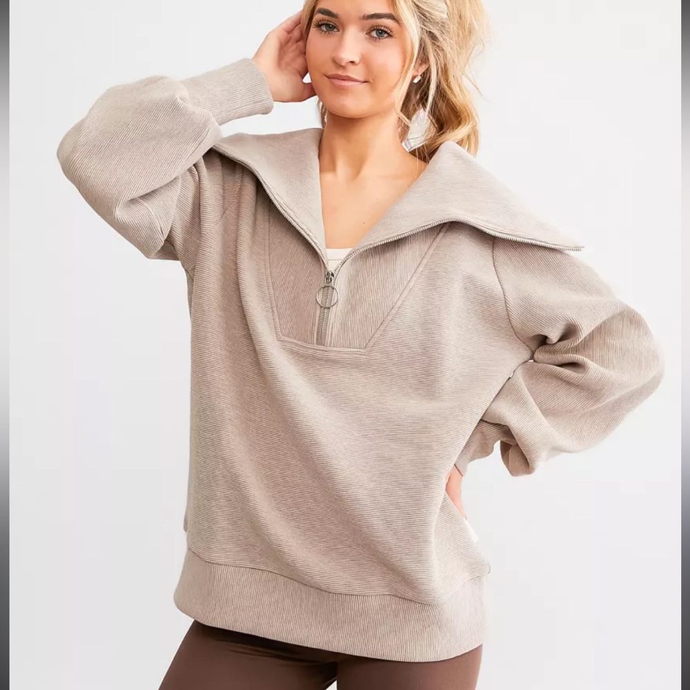 Varley Taupe Zip Pullover
